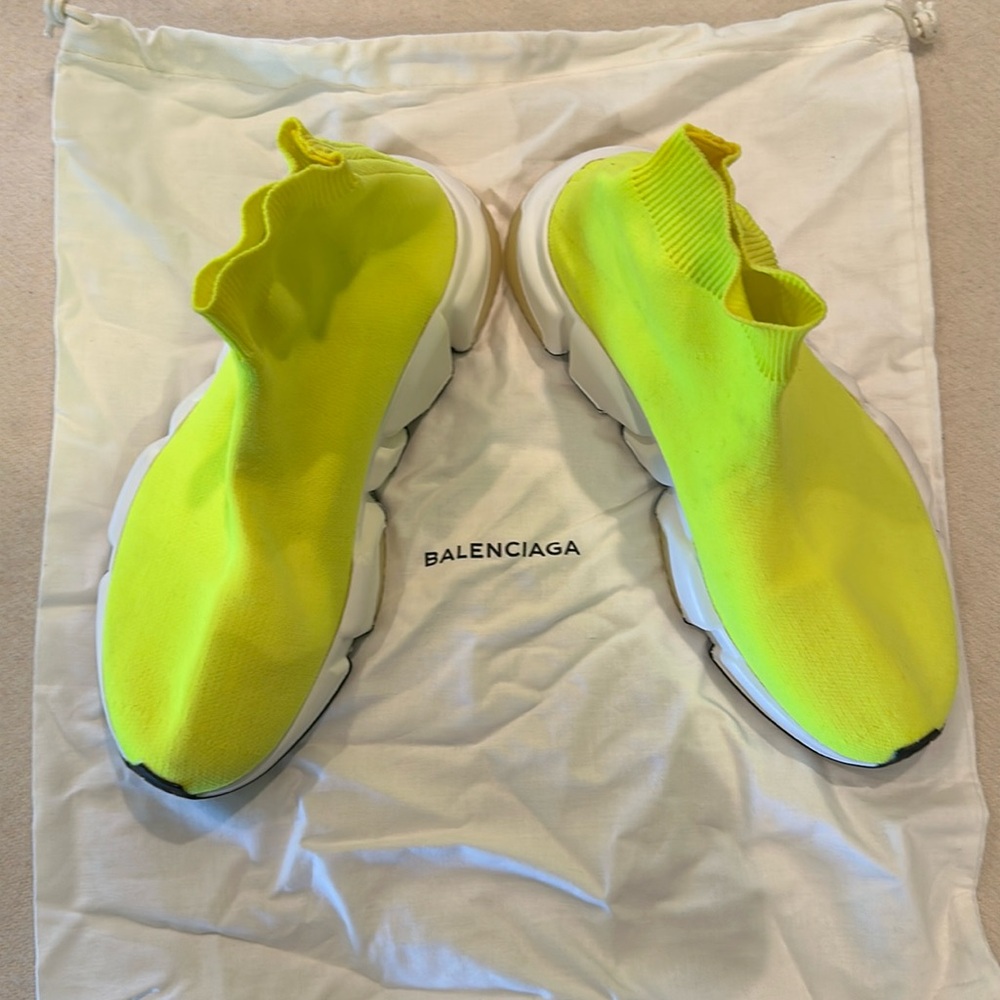 Worn once! Balenciaga Speed Trainer Mid Neon Yellow Sz 36